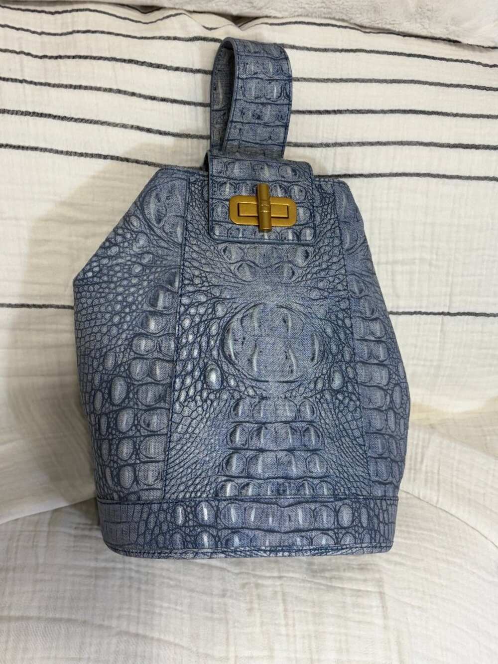 Brahmin Maddie Sling Backpack with Croc-Embossed Denim Leather Finish